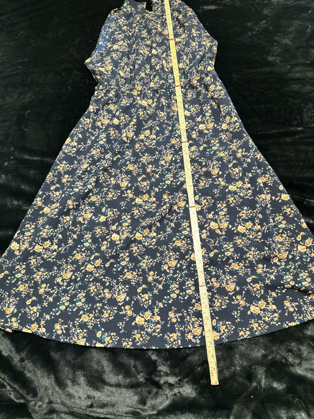 Emery Rose High Neck Sleeveless Navy Floral Midi Dress with Elastic Waist xl - Picture 5 of 10